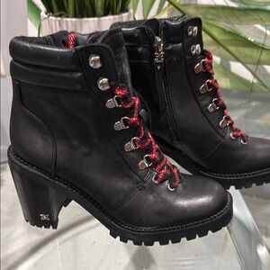 SAM EDELMAN
Sade Stacked Heel Leather Combat Boots